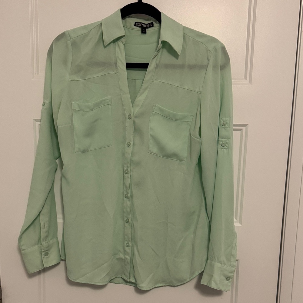Express Light Green Button-Up Shirt